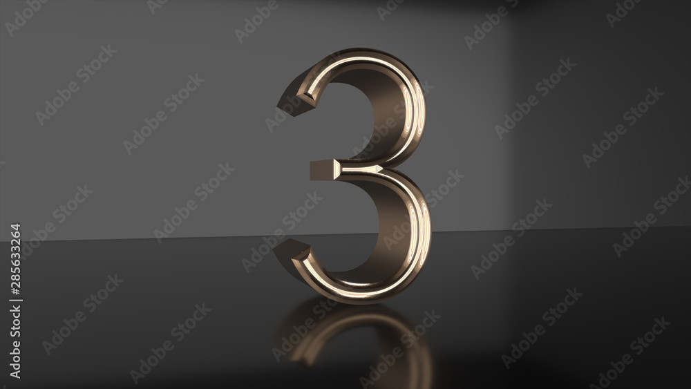 Poster golden number countdown from ten to zero 3d render
