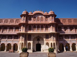 Fototapeta premium Chandra Mahal, City Palace complex at Pink City, Jaipur, Rajasthan, India. Detail of the architecture.