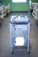 Endoscopy cart machine on floor of hospital ward