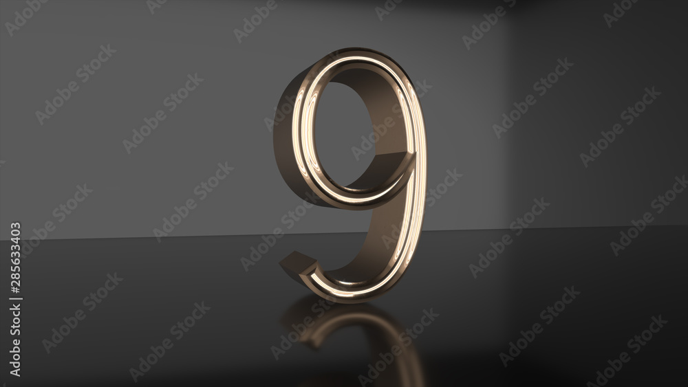Poster golden number countdown from ten to zero 3d render