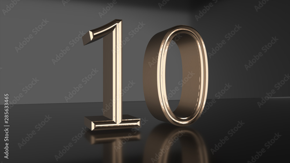 Poster golden number countdown from ten to zero 3d render