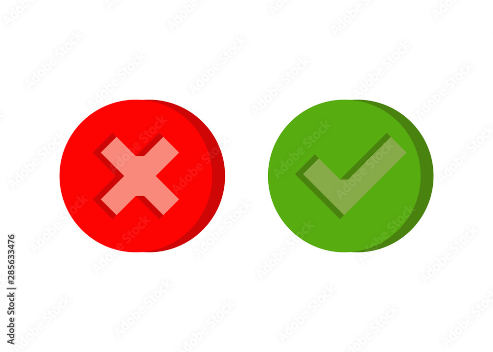 Poster checkmark and cross buttons in 3d, flat