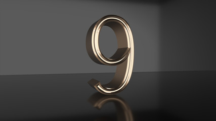 Golden number Countdown from ten to zero 3d render