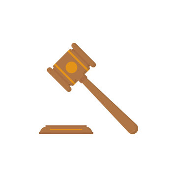 justice court gavel in flat on white background