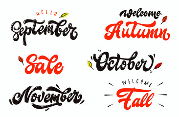set of hand lettering autumn/fall quotes