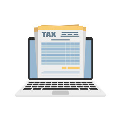 tax form on laptop in flat style