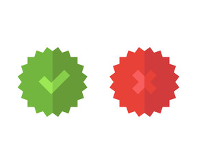 sticker checkmark and cross in flat style