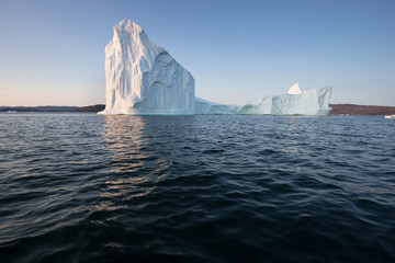 Huge icebergs of different forms in the Disko Bay, West Greenland. Their source is by the Jakobshavn glacier. This is a consequence of the phenomenon of global warming and catastrophic thawing of ice