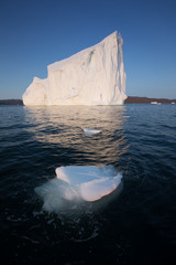 Huge icebergs of different forms in the Disko Bay, West Greenland. Their source is by the...