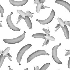 Fototapeta premium Art fruit, seamless pattern. Black and white banana illustration.