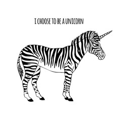 Fototapeta na wymiar Vector hand drawn sketch zebra unicorn isolated on white background. I choose to be a unicorn print