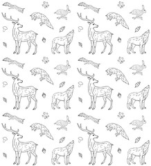 Vector seamless pattern of hand drawn sketch forest animals isolated on white background