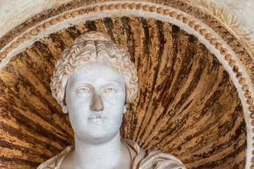 Female head sculpted on marble