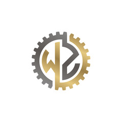 Initial letter W and Z, WZ, interlock cogwheel gear logo, black gold on white background