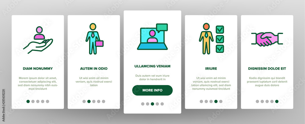 Aufkleber hr human resources onboarding mobile app page screen vector thin line. profile and target with arrow