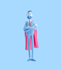 3d illustration.Businessman Billy clothed like a superhero. Businessman Billy in blue color.