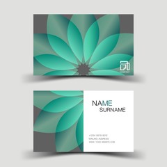 Business card. With green and gray elements design. And inspiration from  Leaves. On white background. 