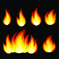 Set of vector flames, fire