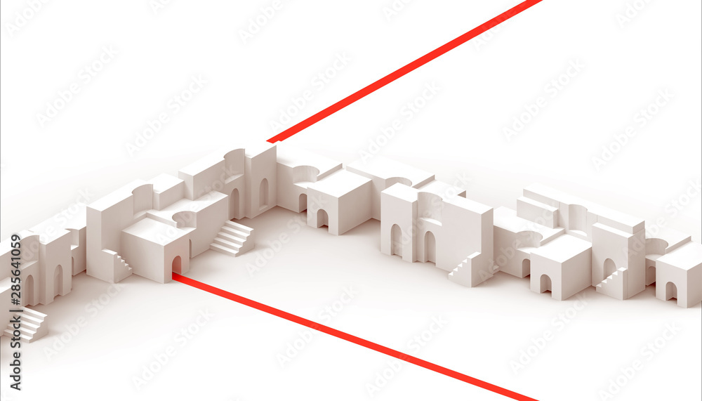 Poster building business concept groups and folding paper minimal architecture modern on red road concept b