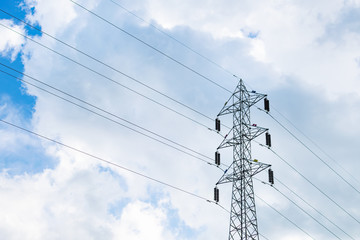Fototapeta premium High voltage electric tower with cloudy background