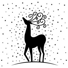 Reindeer silhouette with fully stars