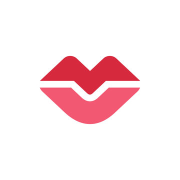 Sexy Red Lips Logo Design Template, Kiss Icon, Cosmetic Concept Illustration - Vector