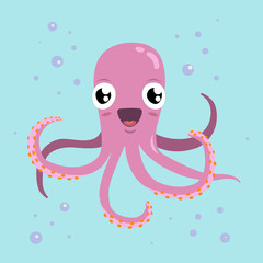 Red octopus cartoon character. Cute octopus flat vector isolated on white background. Aquatic fauna. Octopus icon. Animal illustration for zoo ad, nature concept, children book illustrating