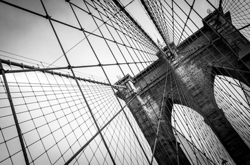 The Cables of Brooklyn bridge in New York black & white
