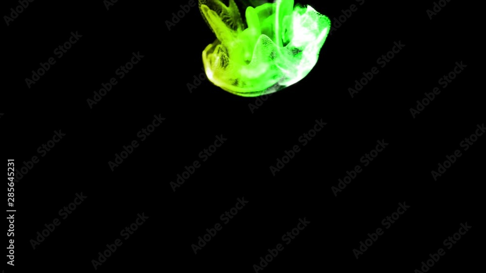 Poster 3d ink effect of advection, luminous multicolor particles float in liquid. glow particles move in a 