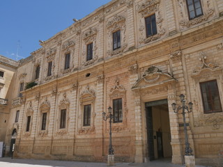 Fototapeta na wymiar Lecce - Celestini palace. It was built in baroque style near Santa Croce basilica in place of an ancient cloister built by Celestini.
