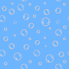 Seamless pattern with water bubbles in light blue background. Water wallpaper.