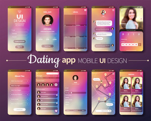 Dating app mobile UI design - obrazy, fototapety, plakaty