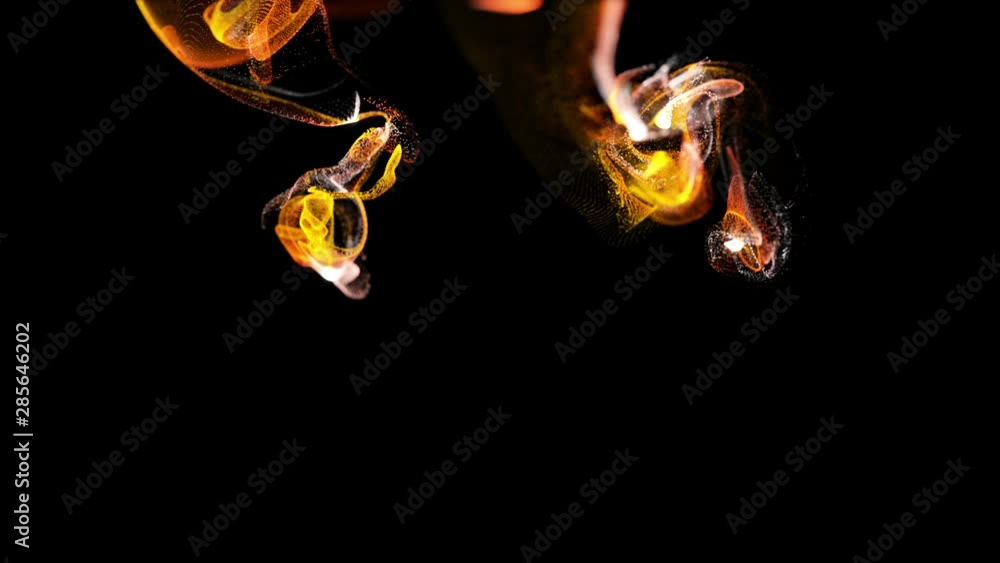 Poster 3d ink effect of advection, luminous particles float in liquid. glow particles move in a stream of l