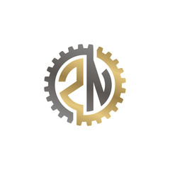 Initial letter Z and N, ZN, interlock cogwheel gear logo, black gold on white background