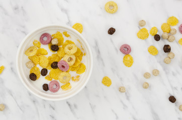 Bowl of cereal on marble background