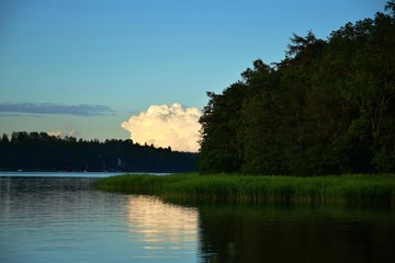 landscape with lake and blue sky