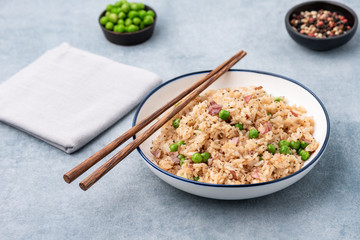 Japan fired rice with peas and chopstick