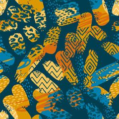 Tribal ethnic seamless pattern with animal print and brush strokes