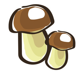 Two mushrooms on a white background. Cartoon. Vector illustration.