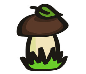 Mushroom and leaf on a white background. Vector illustration.