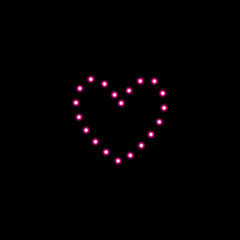 Heart of the pink lamps on a black background. Valentines day card. Heart with inscription I Love You. Vector illustration