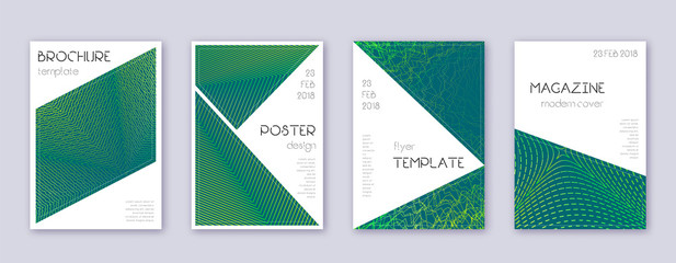 Triangle brochure design template set. Green abstr