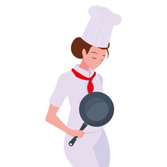 woman chef with frying pan