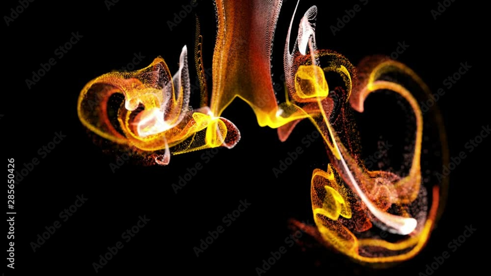 Poster 3d ink effect of advection, luminous particles float in liquid. glow particles move in a stream of l