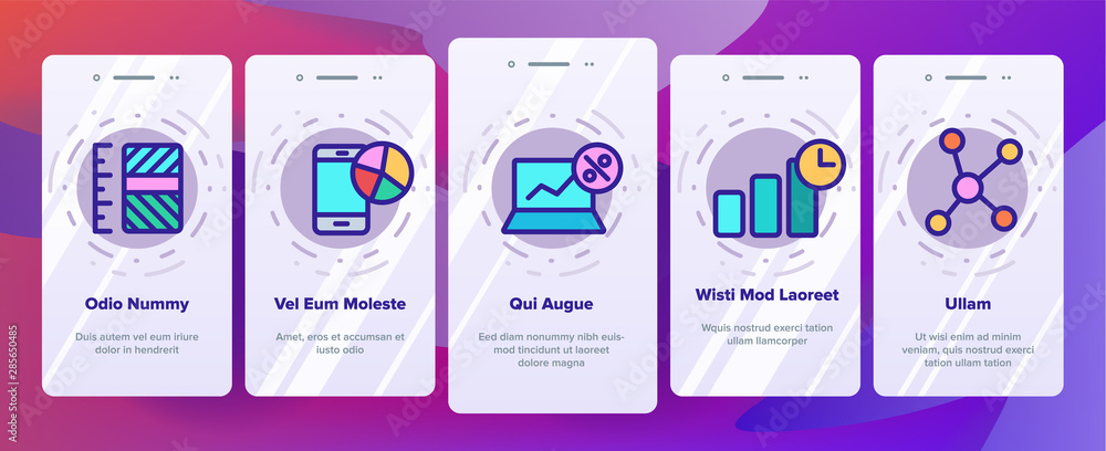 Poster analyse onboarding mobile app page screen vector thin line. market graph detail of analyse linear pi