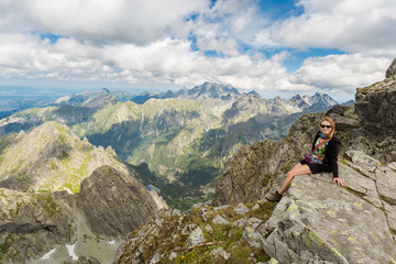 Tourist on Rysy Tatra mountains