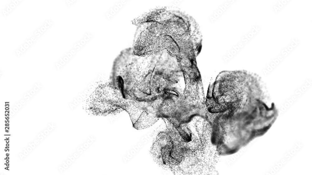 Poster 3d ink effect of advection, black particles float in liquid. black particles move in a stream of liq