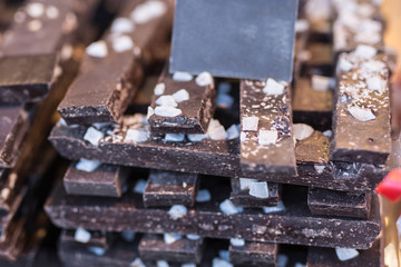 Dark Chocolate Bars with Pieces of Coconut: Food Theme