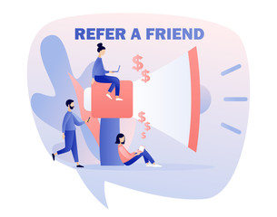 Refer a friend concept. Flat cartoon style. Vector illustration