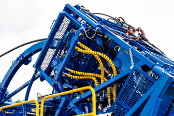 Ground water hole drilling machine installed on new truck. Close up view